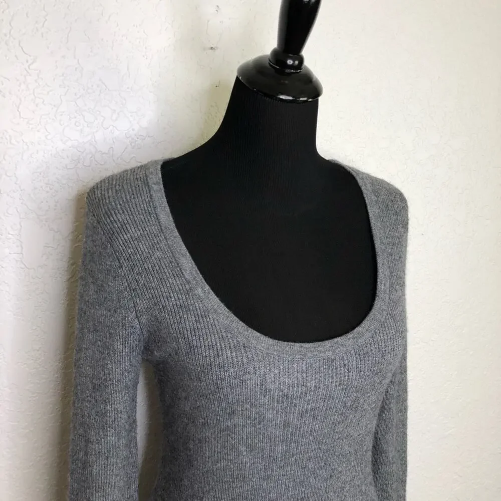 Soft Surroundings gray scoop neck ribbed knit sweater size Petite Small SP